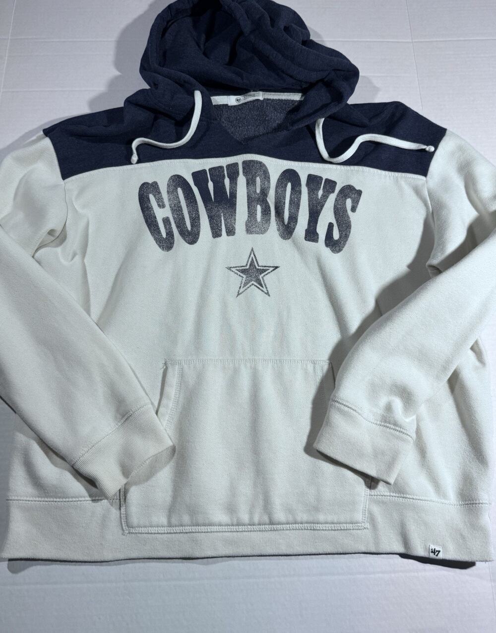 '47 Dallas Cowboys NFL White/Blue Pullover Hoodie Sweatshirt Size XL